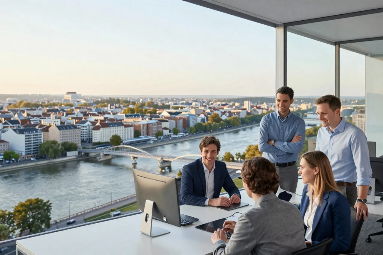 Vue aérienne de Nantes au crépuscule avec la Loire